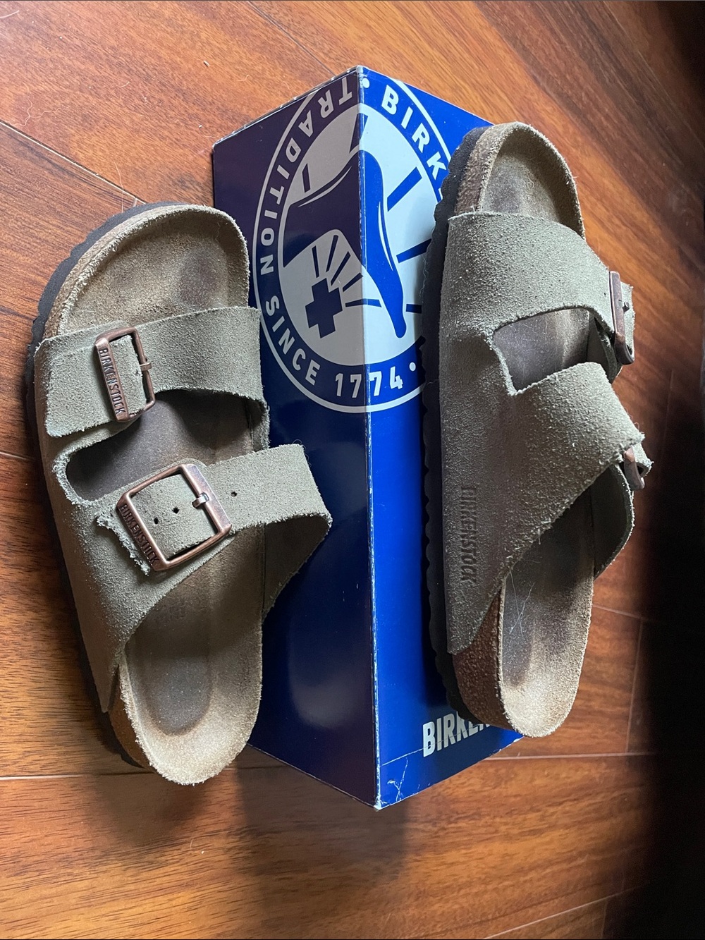 Birkenstock Kids Suede Two-Strap Sandals in Olive